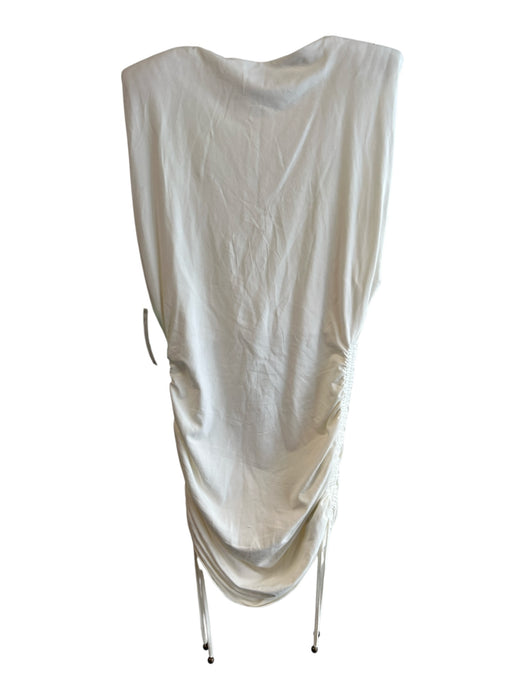 Pinko Size XS White Cotton Blend Ruched Sides Wide Neck Sleevel Print Dress White / XS