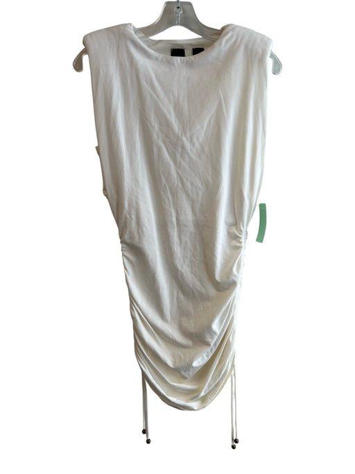Pinko Size XS White Cotton Blend Ruched Sides Wide Neck Sleevel Print Dress White / XS