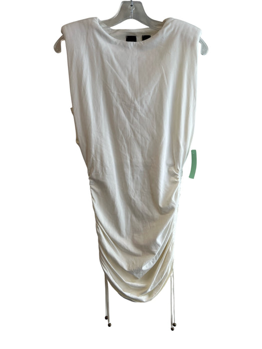 Pinko Size XS White Cotton Blend Ruched Sides Wide Neck Sleevel Print Dress White / XS