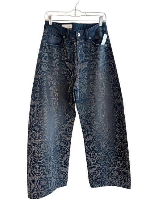 Zara Size 36 Dark Blue Cotton Blend Sparkle Zip Fly 5 Pocket Wide Leg Jeans Dark Blue / 36