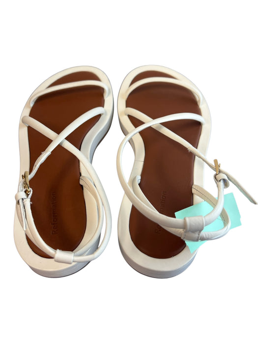 Reformation Shoe Size 6 White & Brown Leather Round Toe Open Toe & Heel Shoes White & Brown / 6