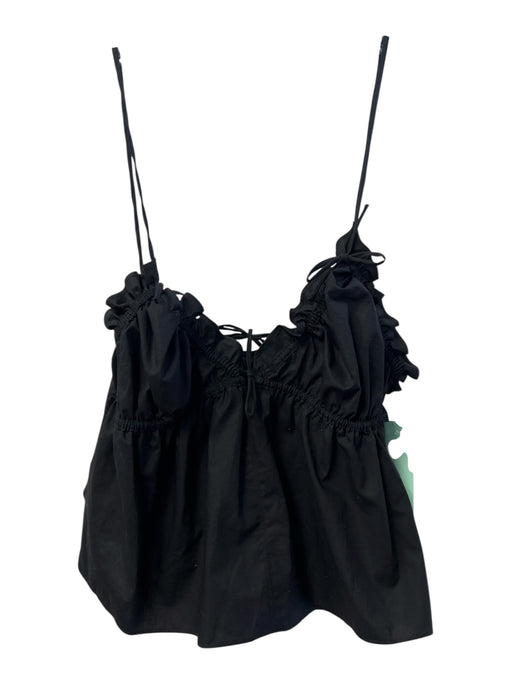 Zara Size S Black Cotton Spaghetti Strap V Neck Ruffle Detail Cropped Top Black / S