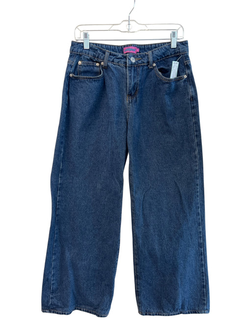Edikted Size M Dark Wash Cotton Denim Mid Rise Zip Fly Wide Leg Jeans Dark Wash / M