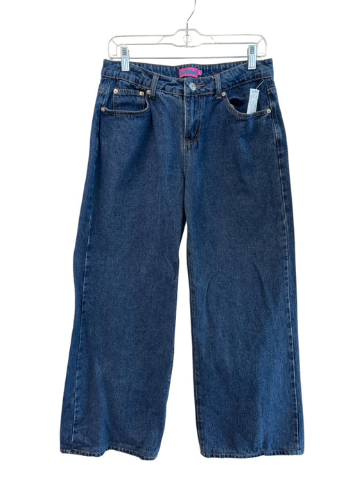 Edikted Size M Dark Wash Cotton Denim Mid Rise Zip Fly Wide Leg Jeans Dark Wash / M
