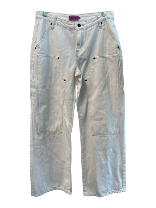 Edikted Size M White Cotton Denim High Rise Zip Fly Wide Leg Jeans White / M
