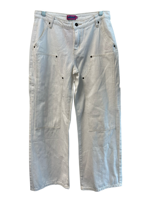 Edikted Size M White Cotton Denim High Rise Zip Fly Wide Leg Jeans White / M