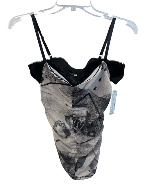 Miaou Size S White & Black Polyester Spaghetti Strap Abstract Print Top White & Black / S