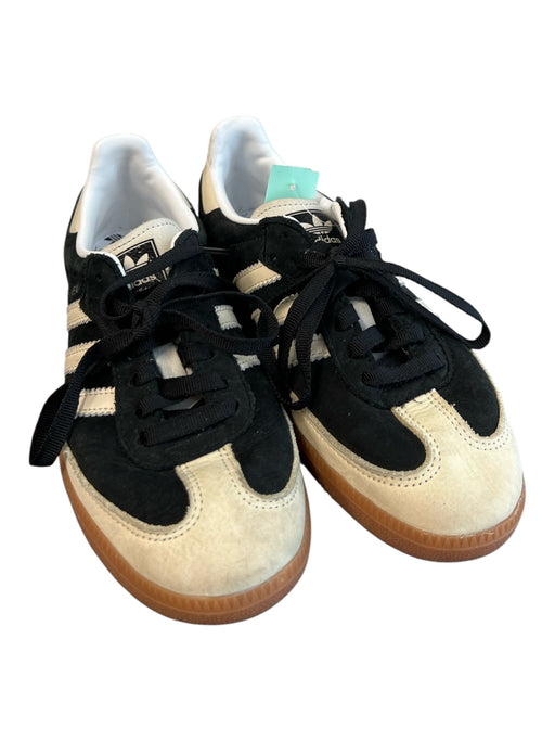 Adidas Size 7 Black & Cream Leather Suede Round Toe Lace Up Sneaker Top Black & Cream / 7