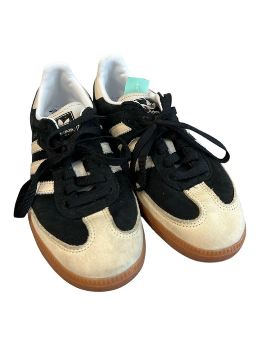 Adidas Size 7 Black & Cream Leather Suede Round Toe Lace Up Sneaker Top Black & Cream / 7
