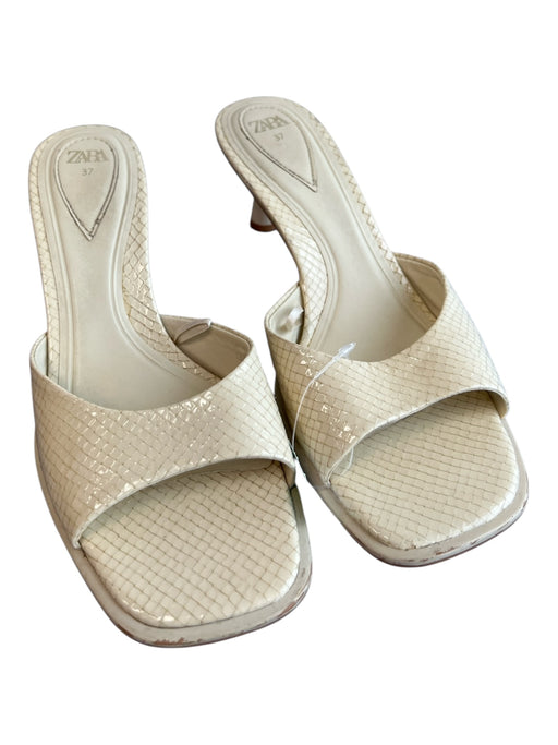Zara Shoe Size 37 Ivory Manmade Material open toe Reptile Embossed Shoes Ivory / 37