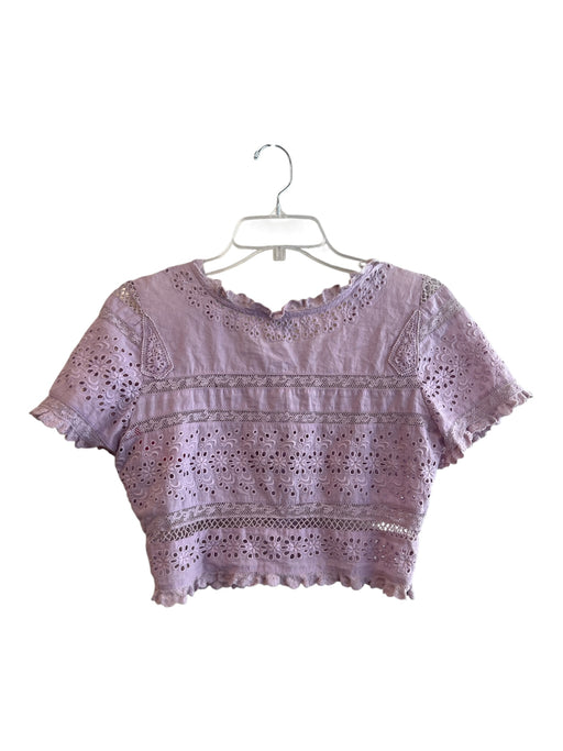 Love Shack Fancy Size XS Lavender Cotton Round Neck Button Down Short Sleeve Top Lavender / XS
