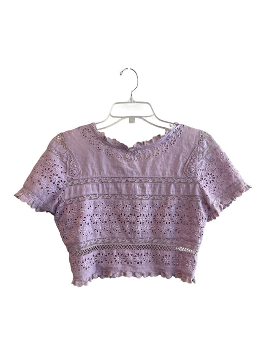 Love Shack Fancy Size XS Lavender Cotton Round Neck Button Down Short Sleeve Top Lavender / XS