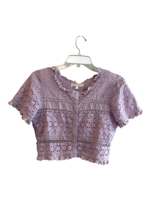 Love Shack Fancy Size XS Lavender Cotton Round Neck Button Down Short Sleeve Top Lavender / XS