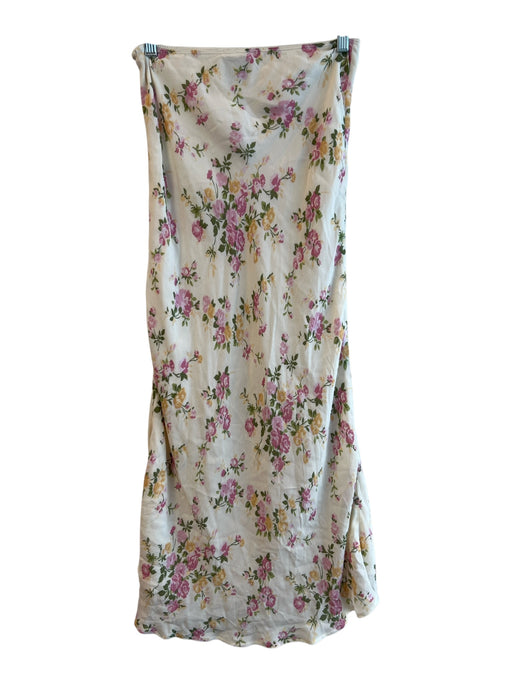 Reformation Size 6 Cream Viscose Elastic Waist Floral Print Maxi Skirt Cream / 6