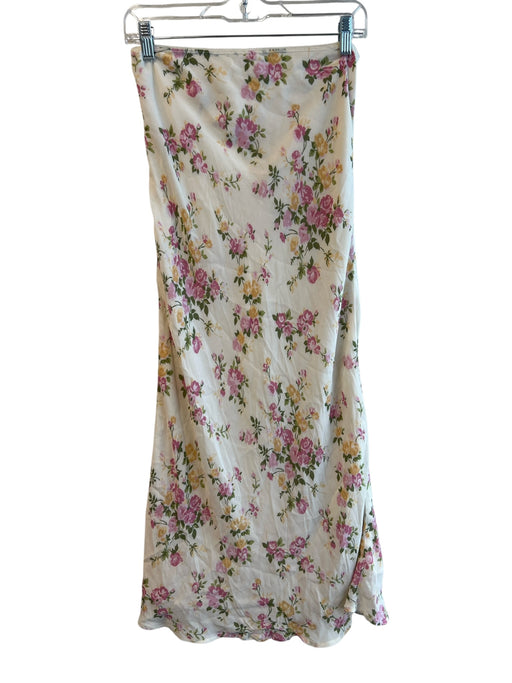 Reformation Size 6 Cream Viscose Elastic Waist Floral Print Maxi Skirt Cream / 6