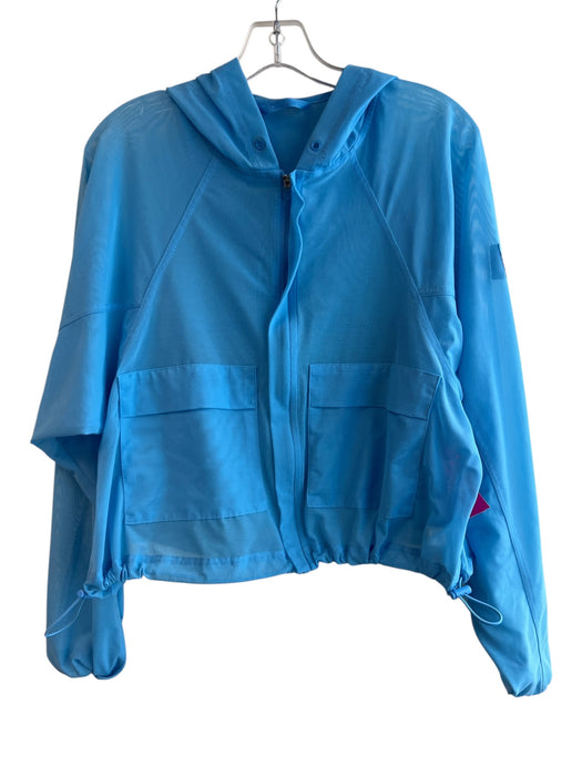 Alo Size M Blue Nylon Blend Sheer Mesh Hooded Long Sleeve Zip front Jacket Blue / M