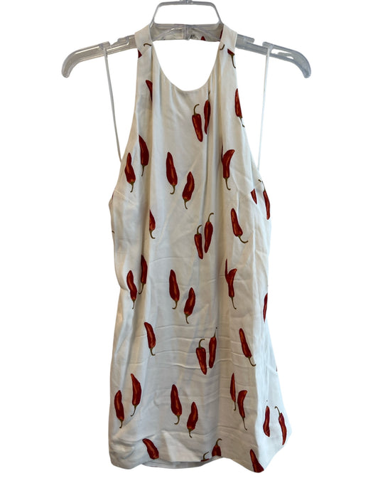 Reformation Size 6 Cream & Red Viscose Halter Neck Sleeveless Pepper Print Dress Cream & Red / 6