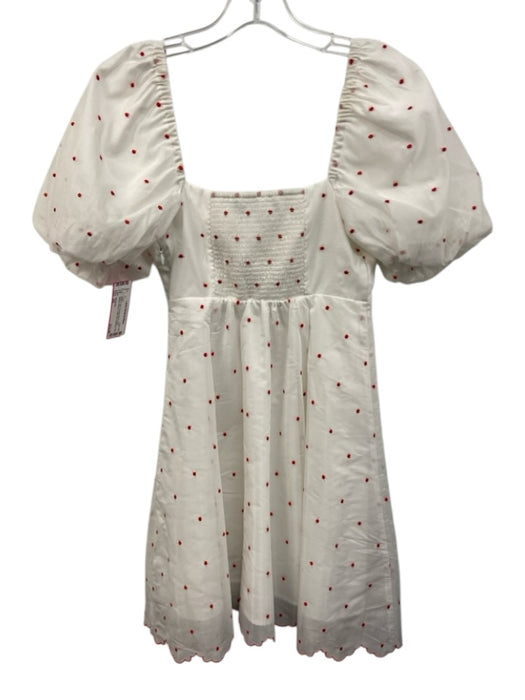 Hill House Size XS White & Red Viscose Blend Short Balloon Sleeve Mini Dress White & Red / XS