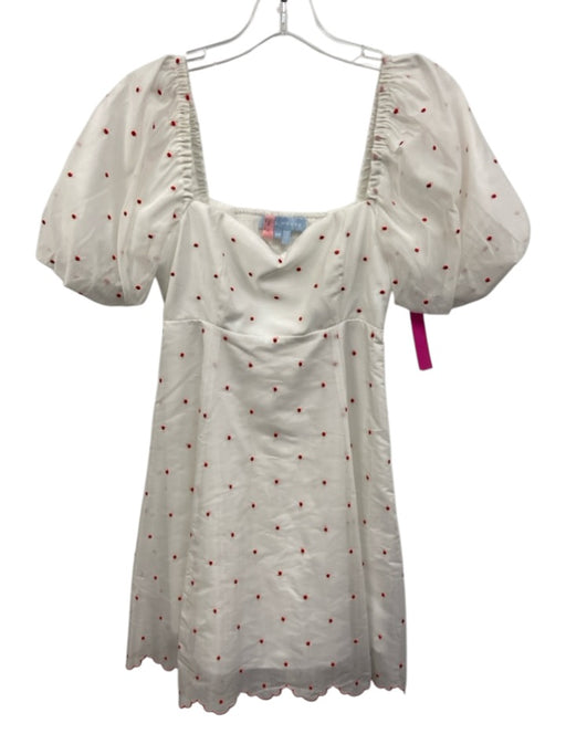 Hill House Size XS White & Red Viscose Blend Short Balloon Sleeve Mini Dress White & Red / XS
