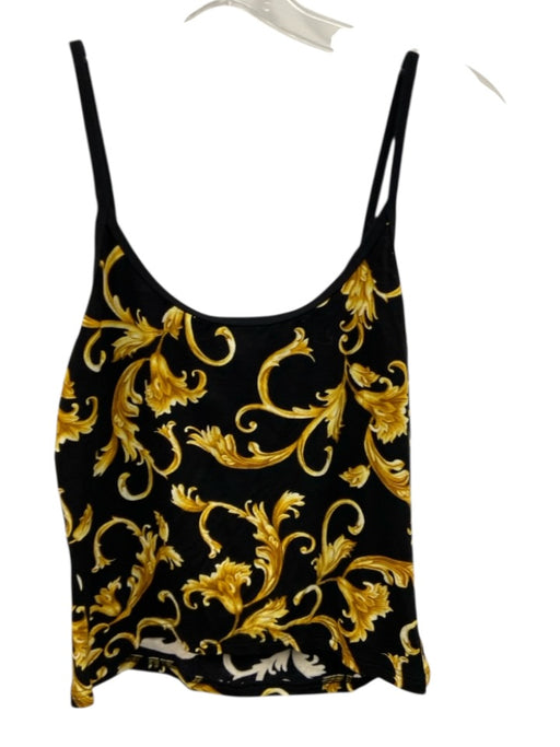 Versace Underwear Size 4 Black & Gold Viscose Blend Spaghetti Strap Filigree Top Black & Gold / 4