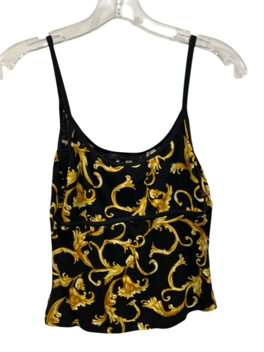 Versace Underwear Size 4 Black & Gold Viscose Blend Spaghetti Strap Filigree Top Black & Gold / 4