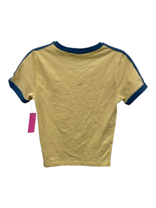Madhappy Size S Yellow & Blue Cotton Short Sleeve Contrast Piping Crew Neck Top Yellow & Blue / S