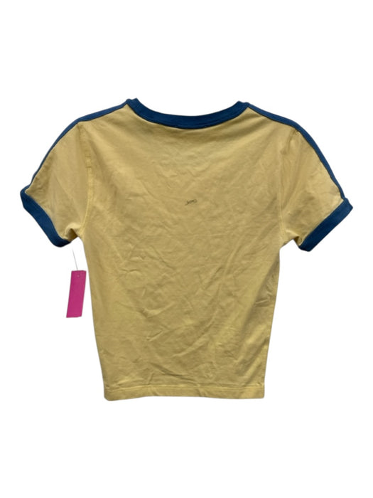 Madhappy Size S Yellow & Blue Cotton Short Sleeve Contrast Piping Crew Neck Top Yellow & Blue / S