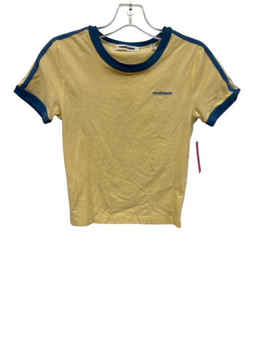 Madhappy Size S Yellow & Blue Cotton Short Sleeve Contrast Piping Crew Neck Top Yellow & Blue / S