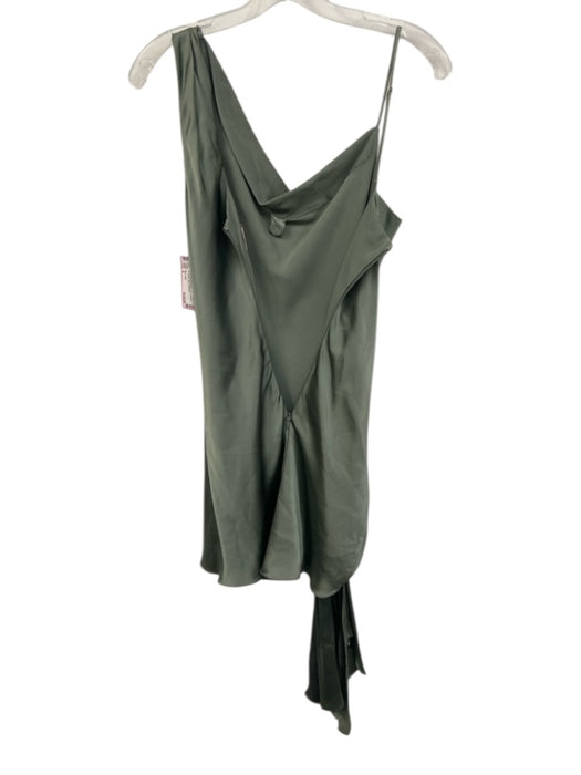 Cinq a Sept Size 4 Green Silk Sleeveless One Shoulder Tie Detail Dress Green / 4