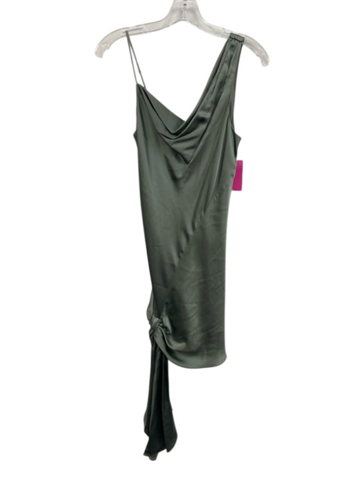 Cinq a Sept Size 4 Green Silk Sleeveless One Shoulder Tie Detail Dress