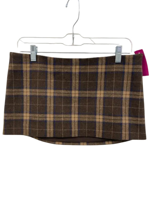 Guizio Size S Brown & Blue Wool & Polyester Plaid Mini Side Zip Skirt Brown & Blue / S