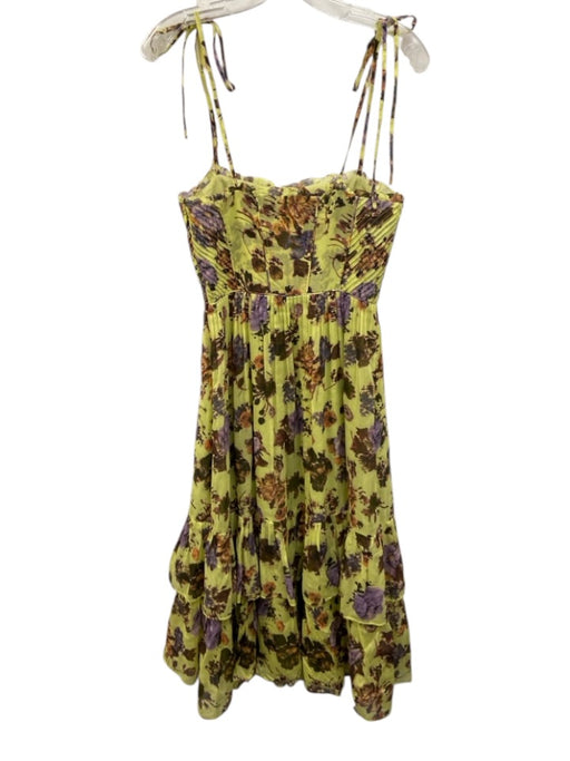 Ulla Johnson Size 0 Lime Green, Purple, Orange Cotton & Silk Shoulder Tie Dress Lime Green, Purple, Orange / 0