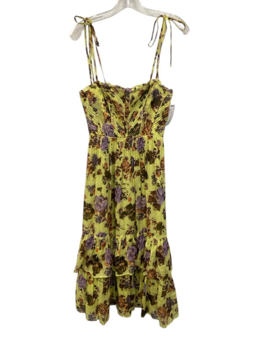 Ulla Johnson Size 0 Lime Green, Purple, Orange Cotton & Silk Shoulder Tie Dress Lime Green, Purple, Orange / 0
