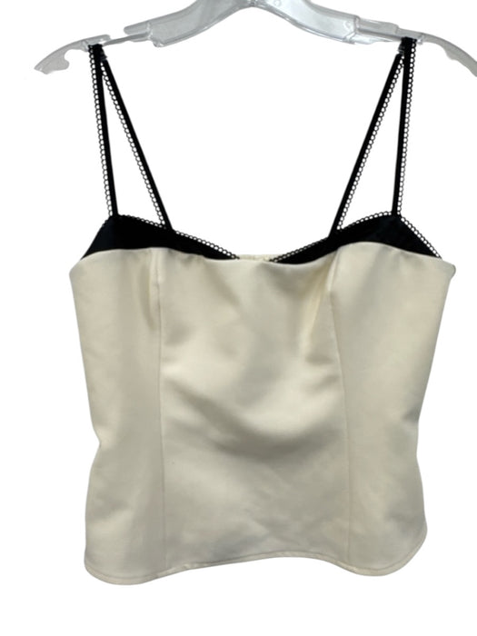 Reformation Size 4 Cream & Black Polyester & Rayon Spaghetti Strap Lace Trim Top Cream & Black / 4