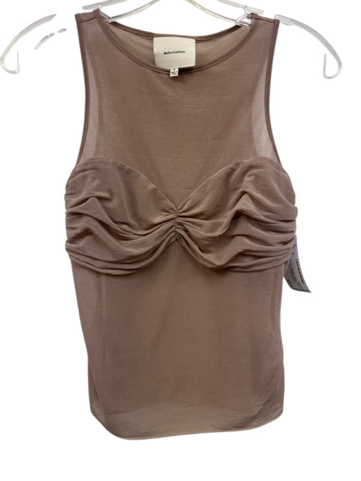 Reformation Size S Taupe Purple Polyester Sheer Gathered Front Top Taupe Purple / S