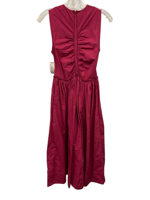 Ulla Johnson Size 0 Hot pink Cotton Ruched Front Sleeveless Ruffles Midi Dress Hot pink / 0