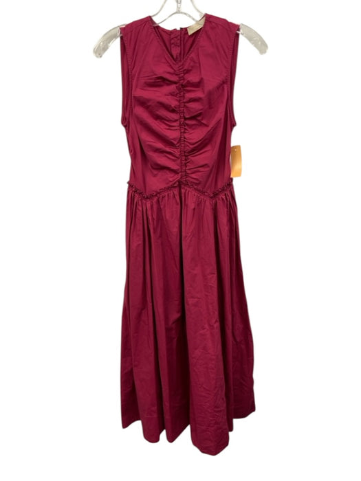 Ulla Johnson Size 0 Hot pink Cotton Ruched Front Sleeveless Ruffles Midi Dress Hot pink / 0