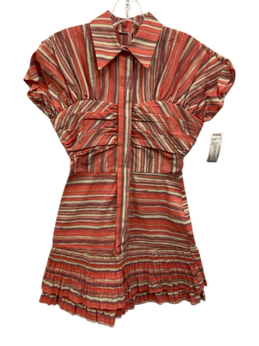 Alexis Size XS Orange, Purple, & Cream Polyester Cap Sleeve Stripe Buttons Dress Orange, Purple, & Cream / XS