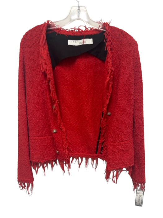 IRO Size 36 Red Cotton & Polyamide Boucle Faux Pearl Snaps Jacket Red / 36