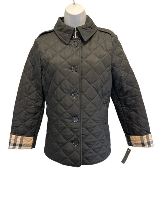Burberry Size M Black Polyester Quilted Novacheck Lining Buttons Collar Jacket Black / M