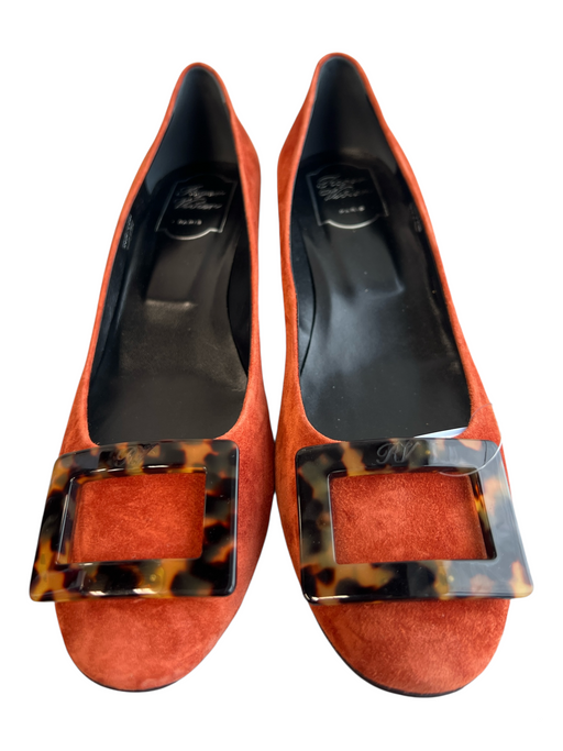 Roger Vivier Shoe Size 40 Orange Suede Tortoiseshell Buckle Square Toe Shoes Orange / 40