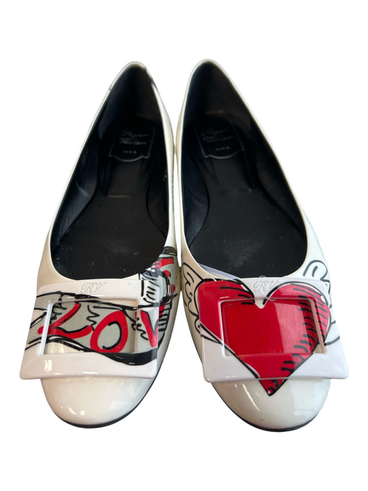 Roger Vivier Shoe Size 40 White Patent Leather Square Buckle Graphic Print Shoes White / 40