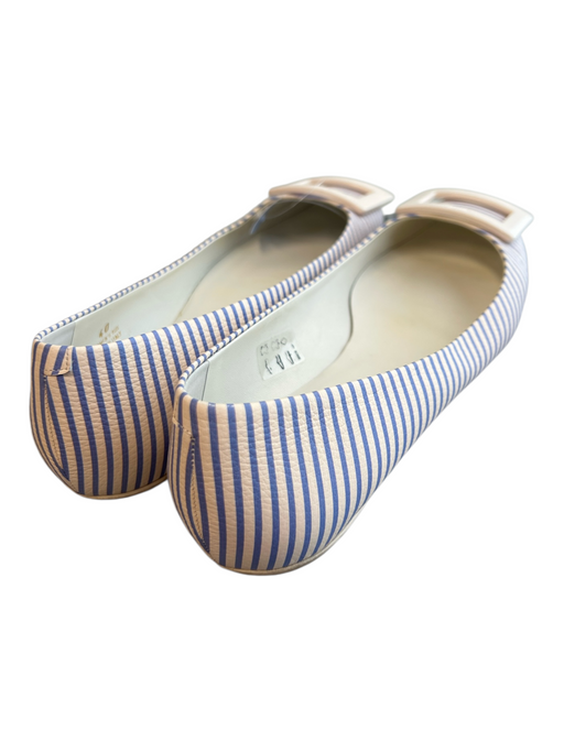 Roger Vivier Shoe Size 40 Blue Leather Square Buckle Stripe Slip On Shoes Blue / 40