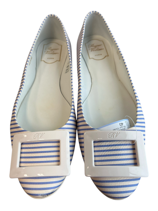 Roger Vivier Shoe Size 40 Blue Leather Square Buckle Stripe Slip On Shoes Blue / 40