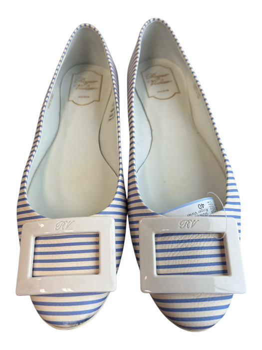 Roger Vivier Shoe Size 40 Blue Leather Square Buckle Stripe Slip On Shoes Blue / 40