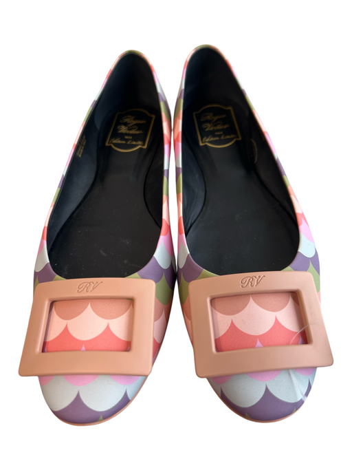 Roger Vivier Shoe Size 40 Multi Leather Square Buckle Scallop Print Shoes Multi / 40