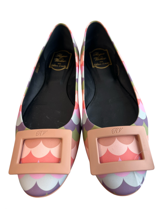 Roger Vivier Shoe Size 40 Multi Leather Square Buckle Scallop Print Shoes Multi / 40