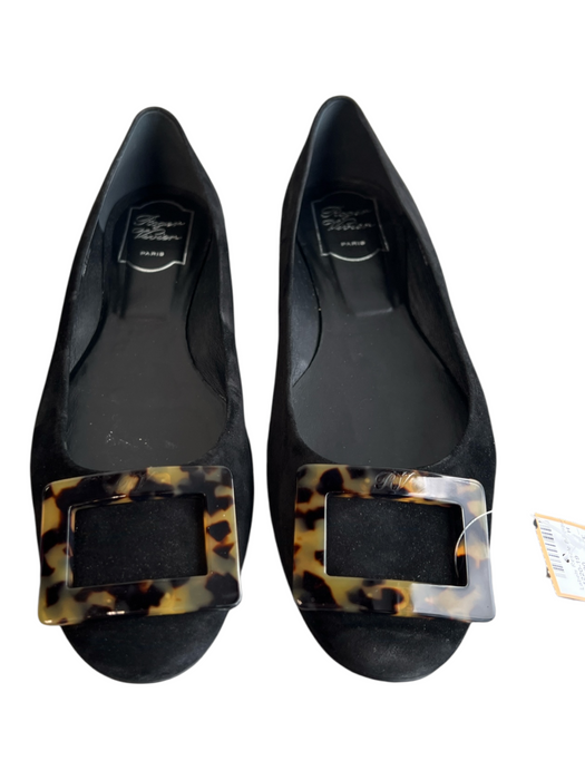 Roger Vivier Shoe Size 40 Black Suede Almond Toe Buckle Detail Flat Shoes Black / 40