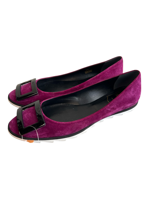 Roger Vivier Shoe Size 40 Purple Suede Almond Toe Buckle Detail Flat Shoes Purple / 40