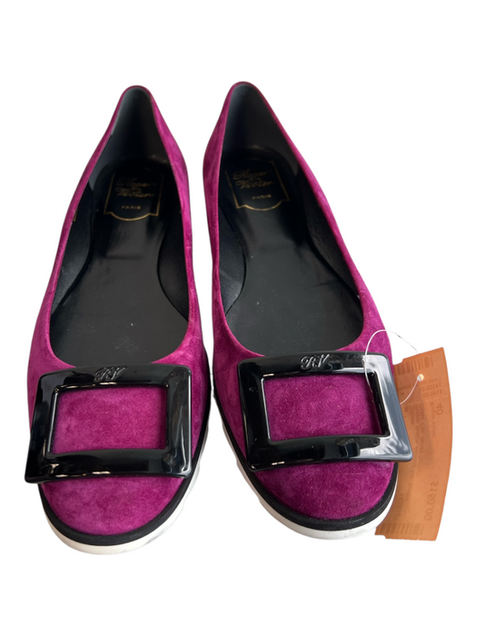 Roger Vivier Shoe Size 40 Purple Suede Almond Toe Buckle Detail Flat Shoes Purple / 40